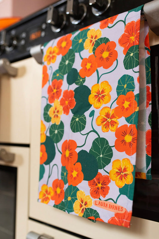 Nasturtium Flowers Organic Cotton Tea Towel