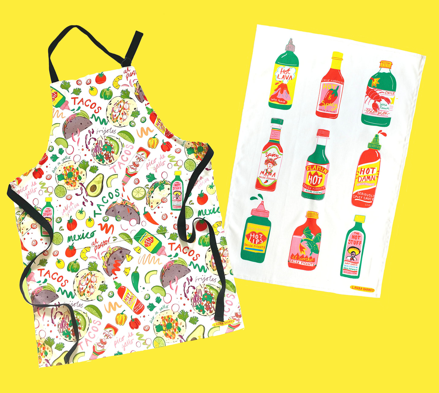 Paño de cocina de algodón orgánico con salsa picante