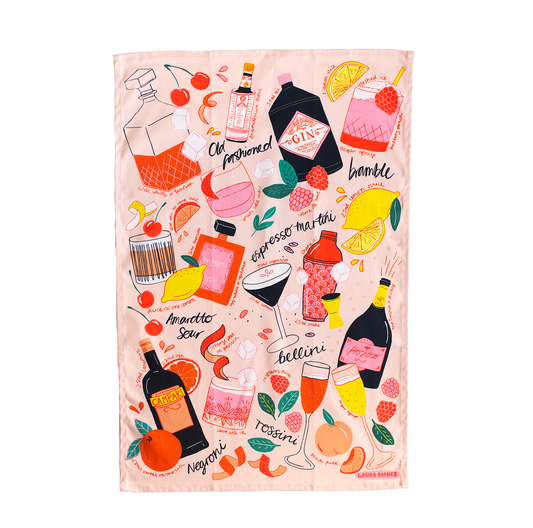 Pink Cocktail Party Organic Cotton Tea Towel