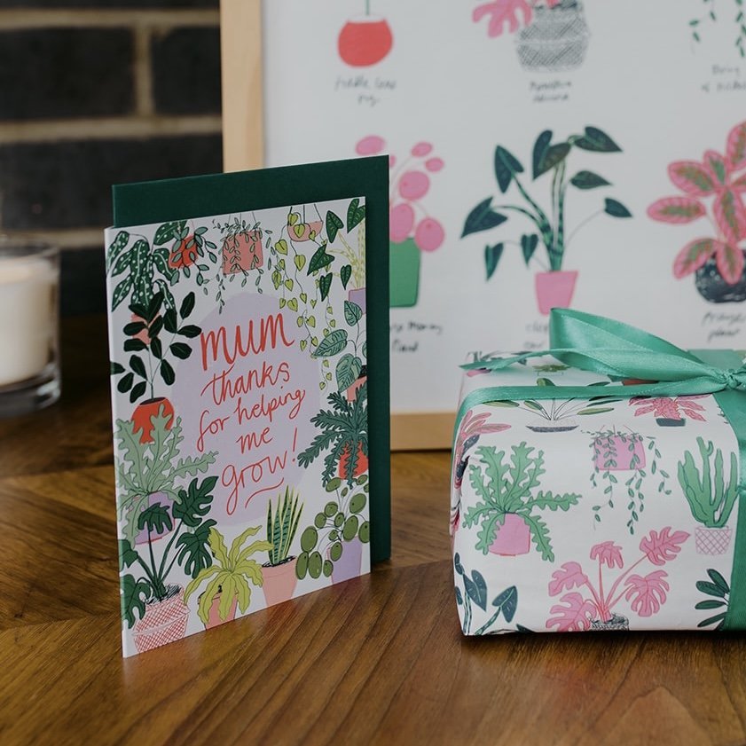 Maman, merci de m'aider à grandir !, carte sur le thème des plantes d'intérieur.