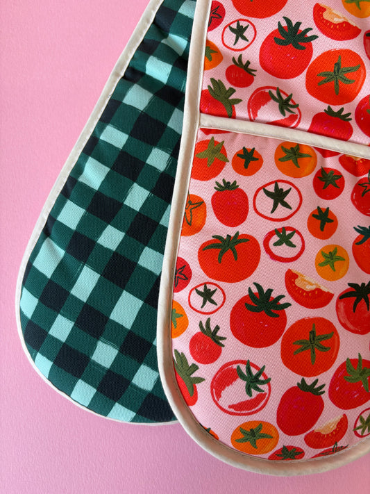 Gants de cuisine en coton biologique à motifs de légumes verts