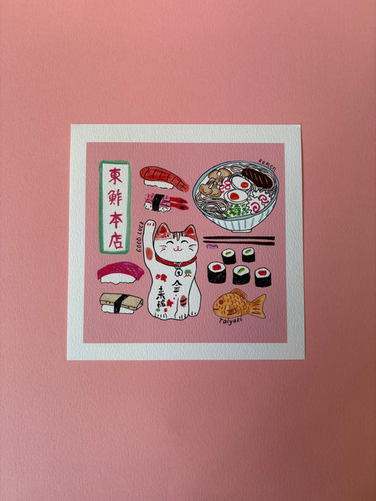 SECONDS - LUCKY CAT SQUARE PRINT