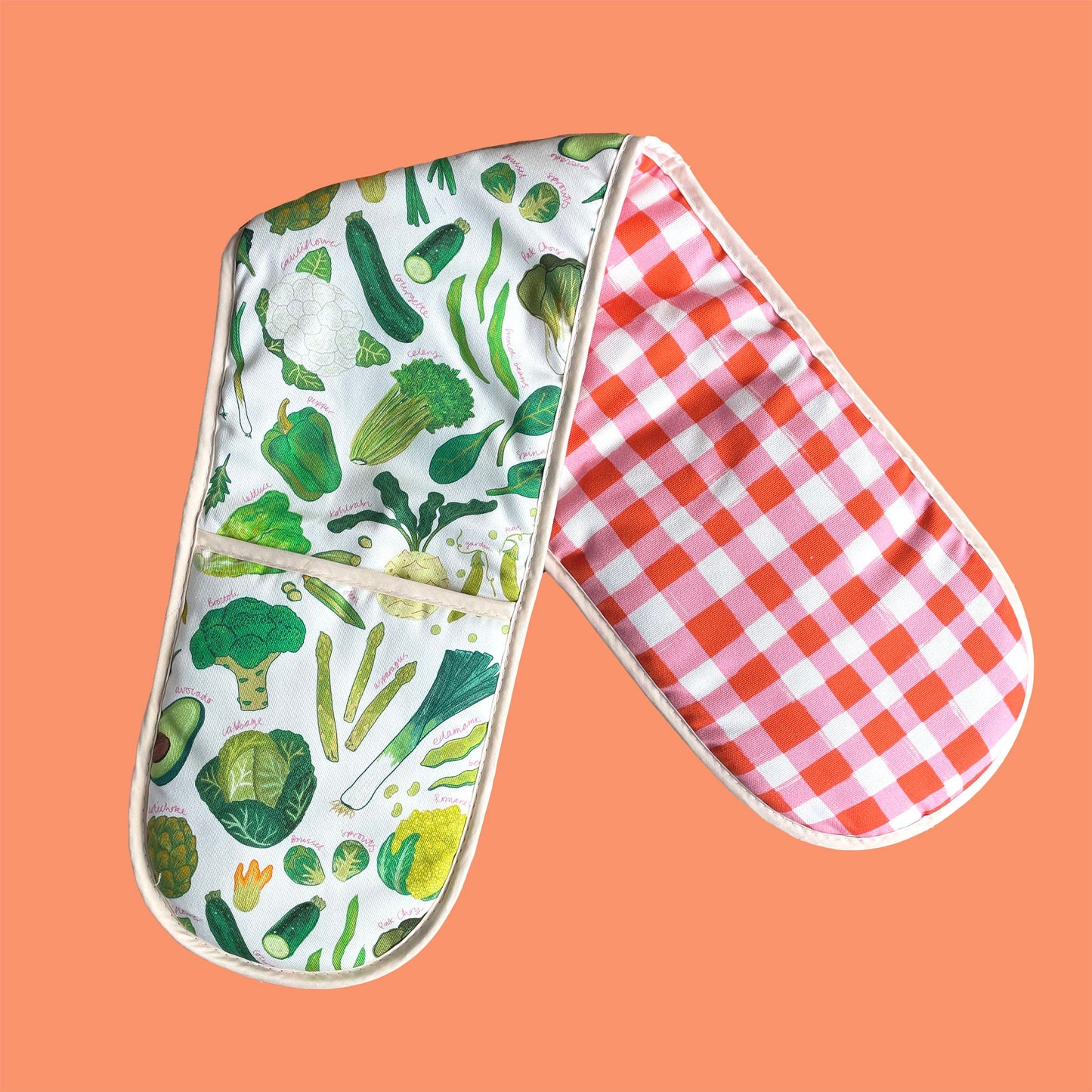 Gants de cuisine en coton biologique à motifs de légumes verts