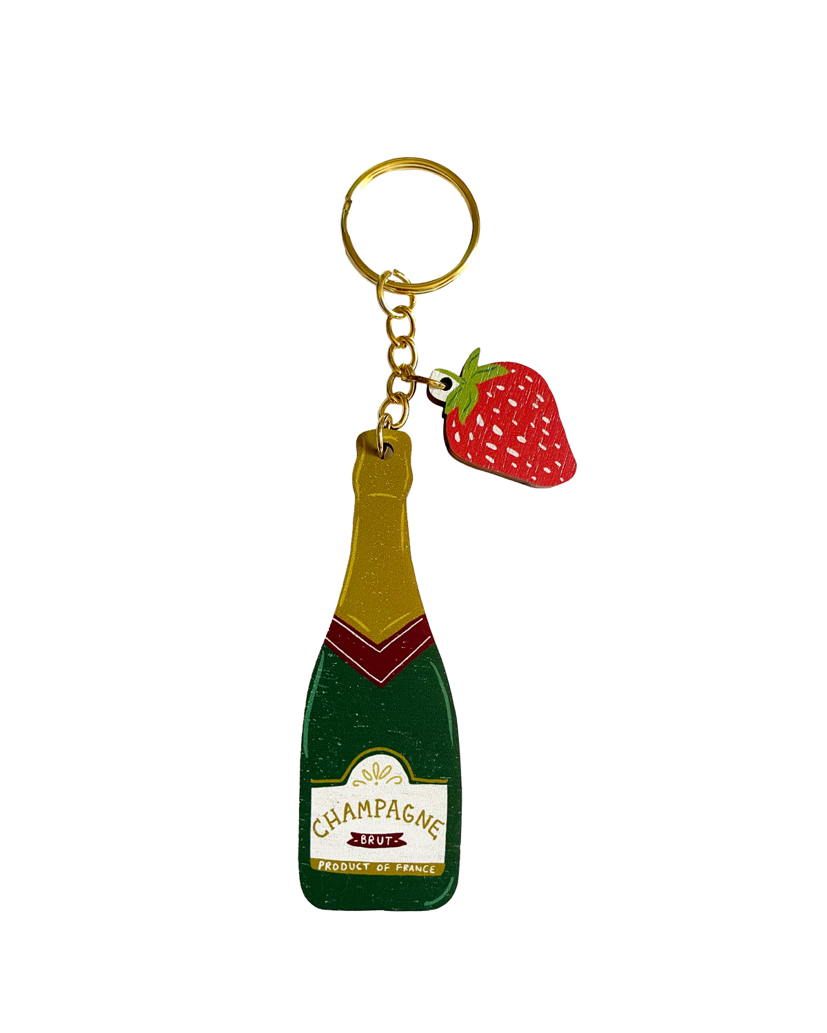 Champagne and Strawberries charm keychain