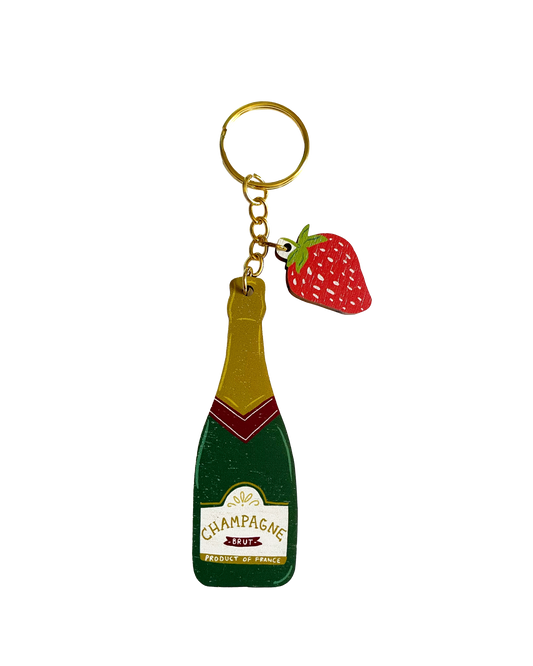 Champagne and Strawberries charm keychain