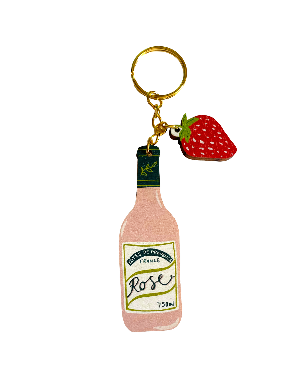 Rosé Wine & Strawberry Keychain
