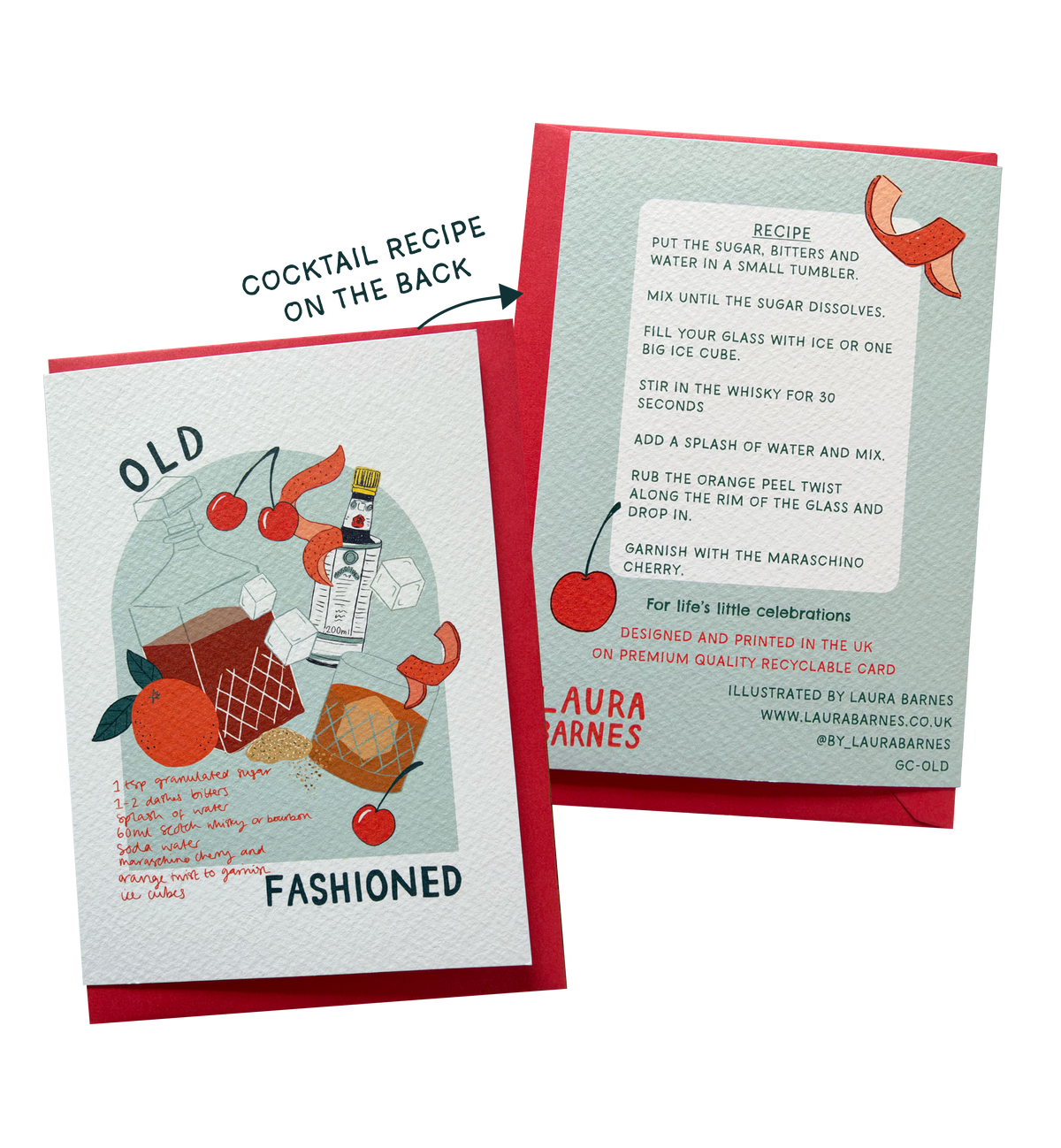 Old Fashioned Cocktail Recipe Greetings Card