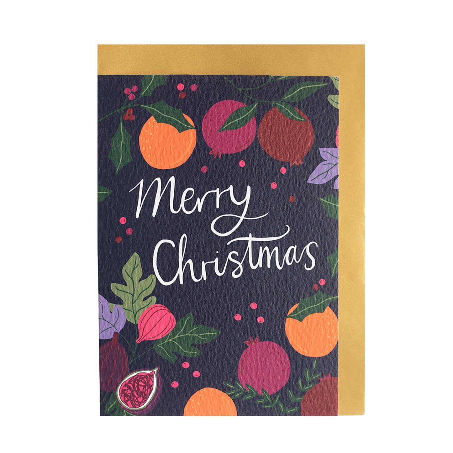 Tarjeta de Feliz Navidad con Frutas Botánicas