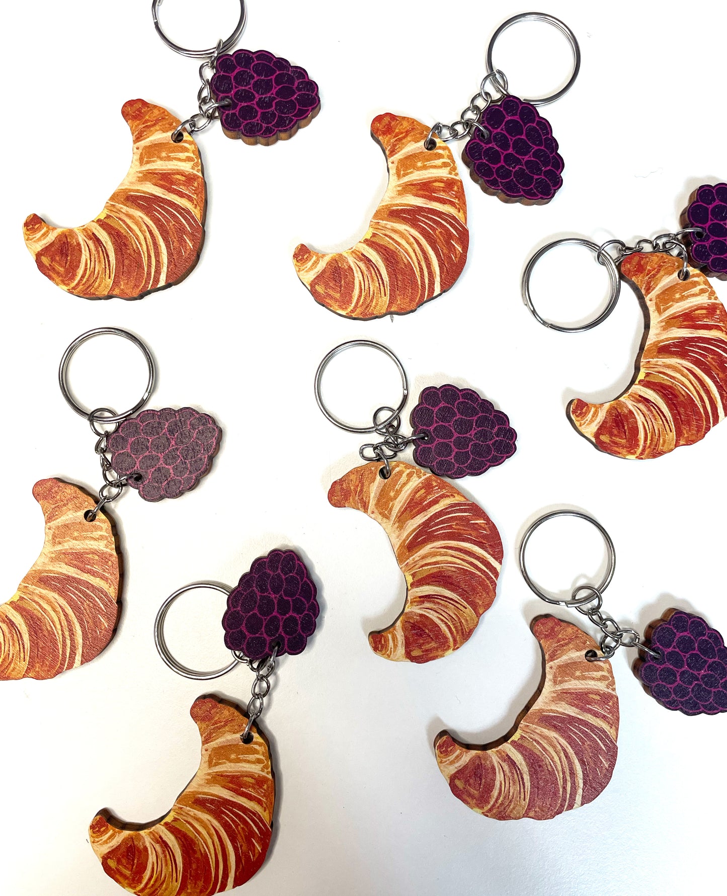 SAMPLE Croissant and Blackberry keychains