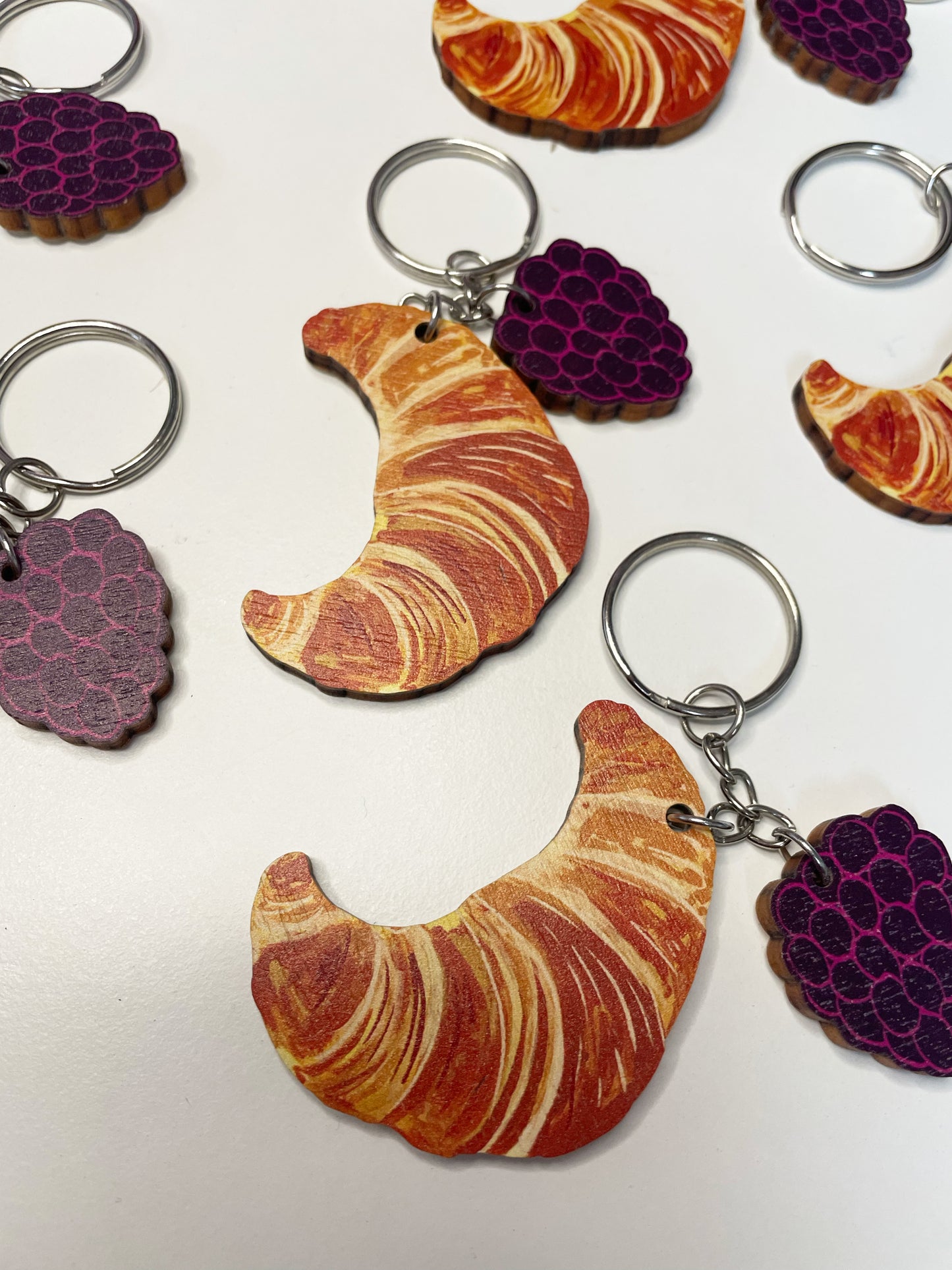 SAMPLE Croissant and Blackberry keychains