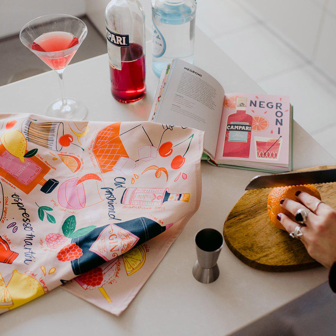 Pink Cocktail Party Organic Cotton Tea Towel