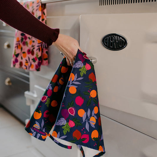 Paño de cocina con frutas botánicas de la Marina