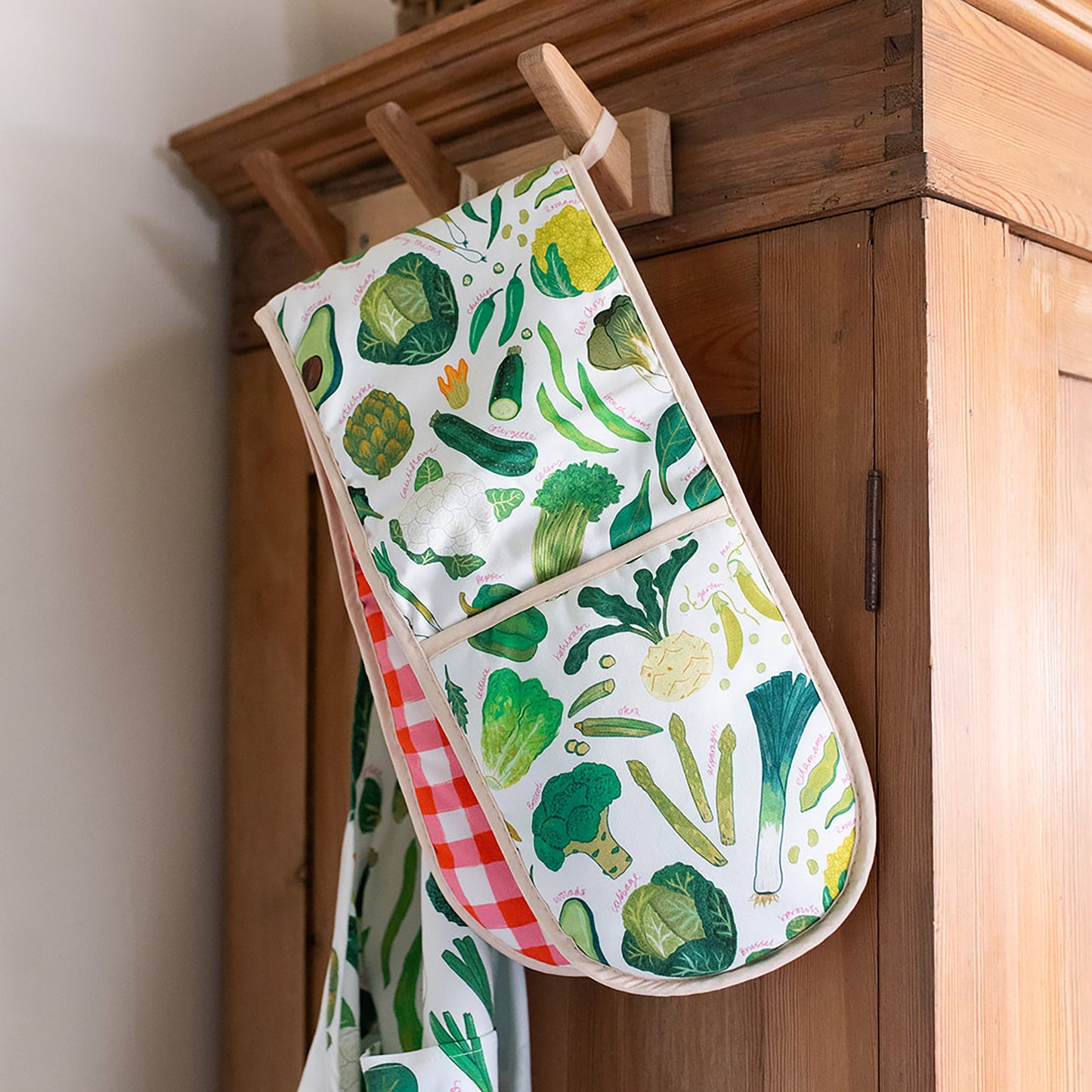 Gants de cuisine en coton biologique à motifs de légumes verts