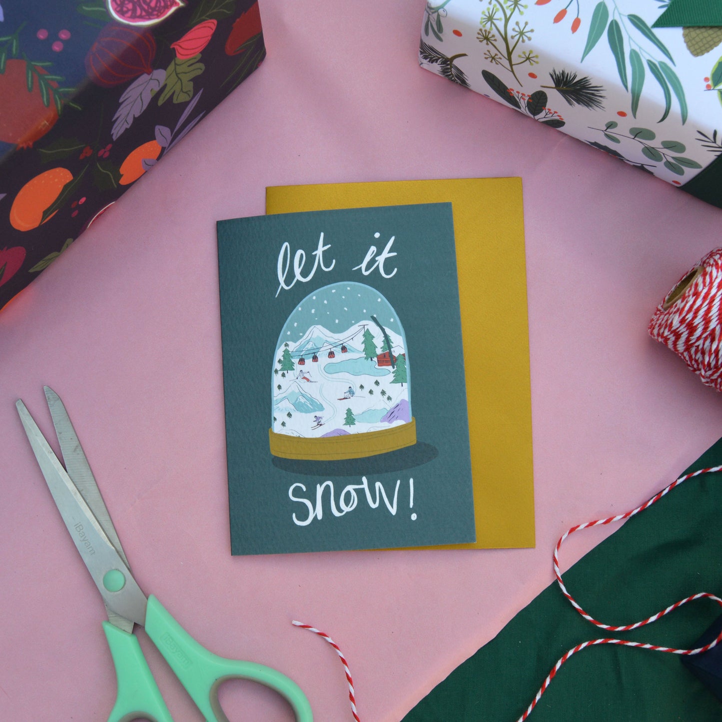 Carte de Noël « Let it Snow » bleu sarcelle
