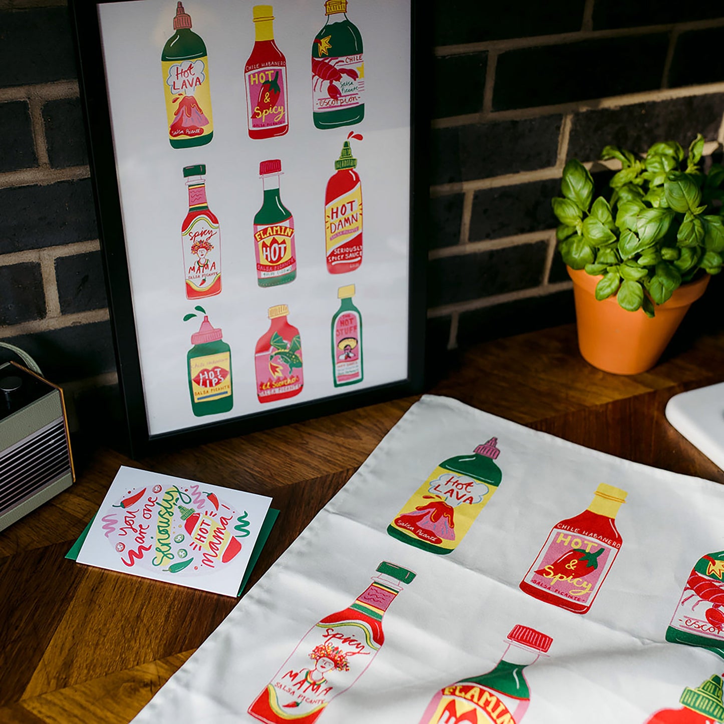 Paño de cocina de algodón orgánico con salsa picante