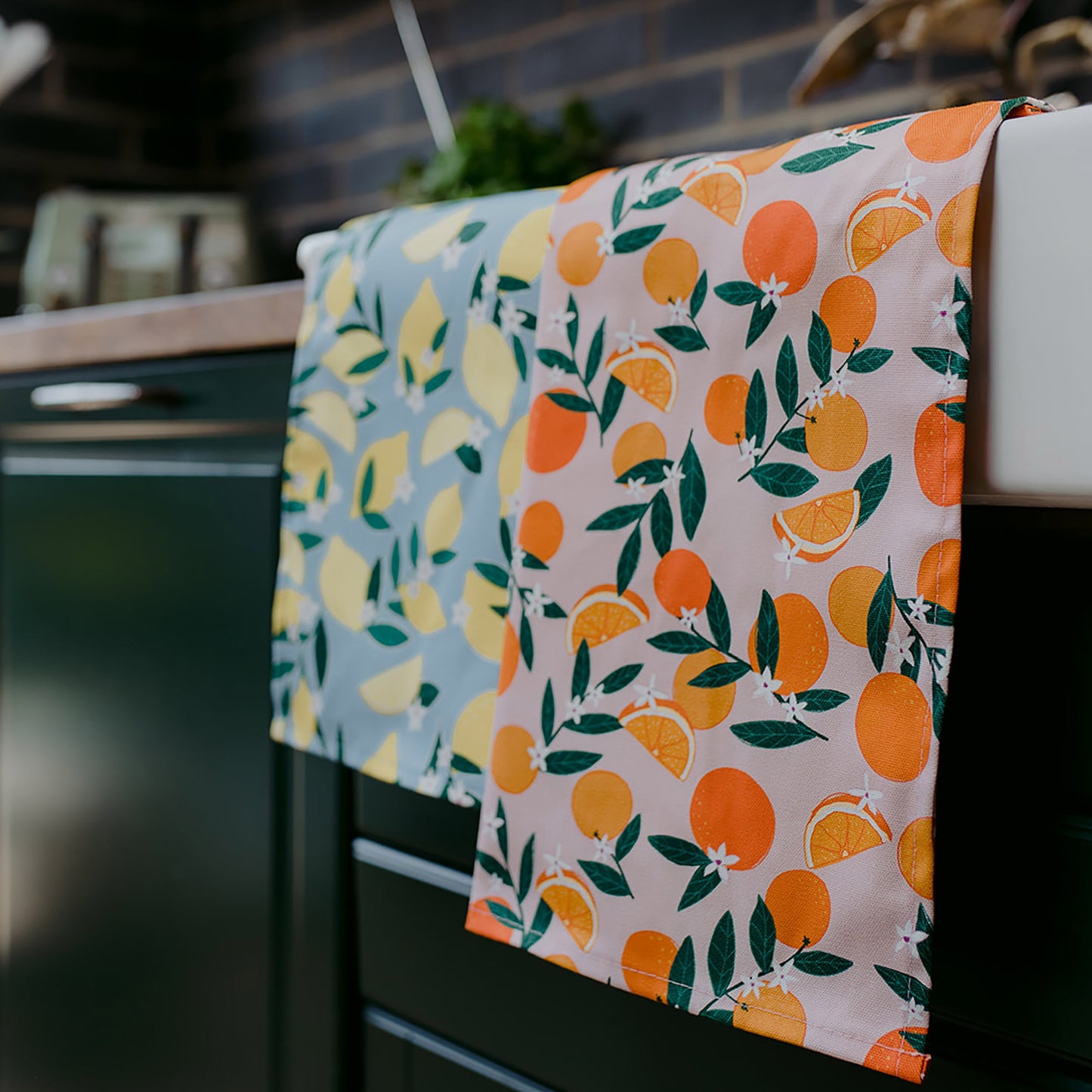 Paño de cocina de algodón orgánico con naranjas de Sevilla