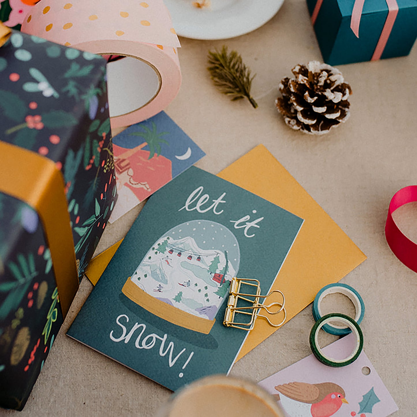 Carte de Noël « Let it Snow » bleu sarcelle