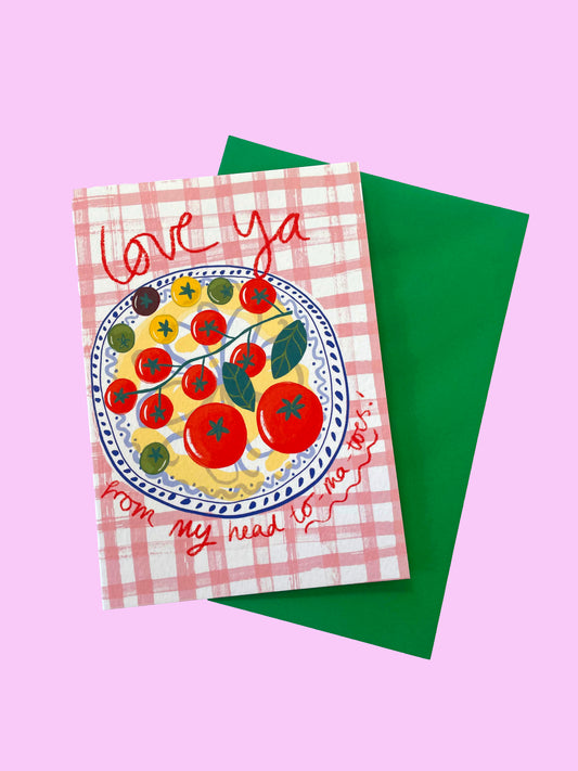 Je t'aime de ma tête carte de tomates