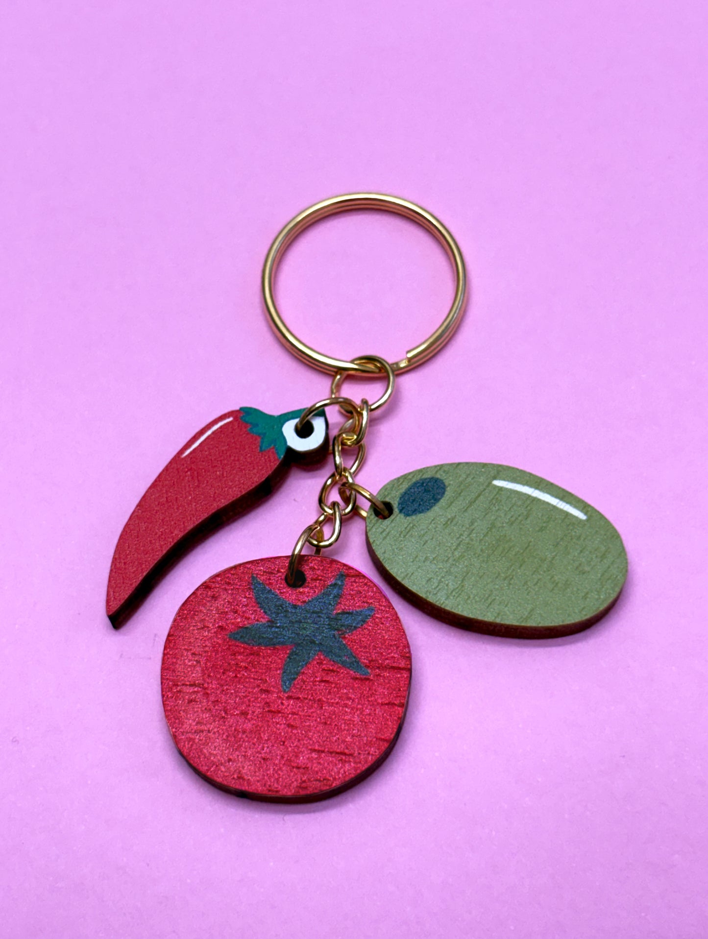 SAMPLE Small Chilli Tomato and Olive Keyring