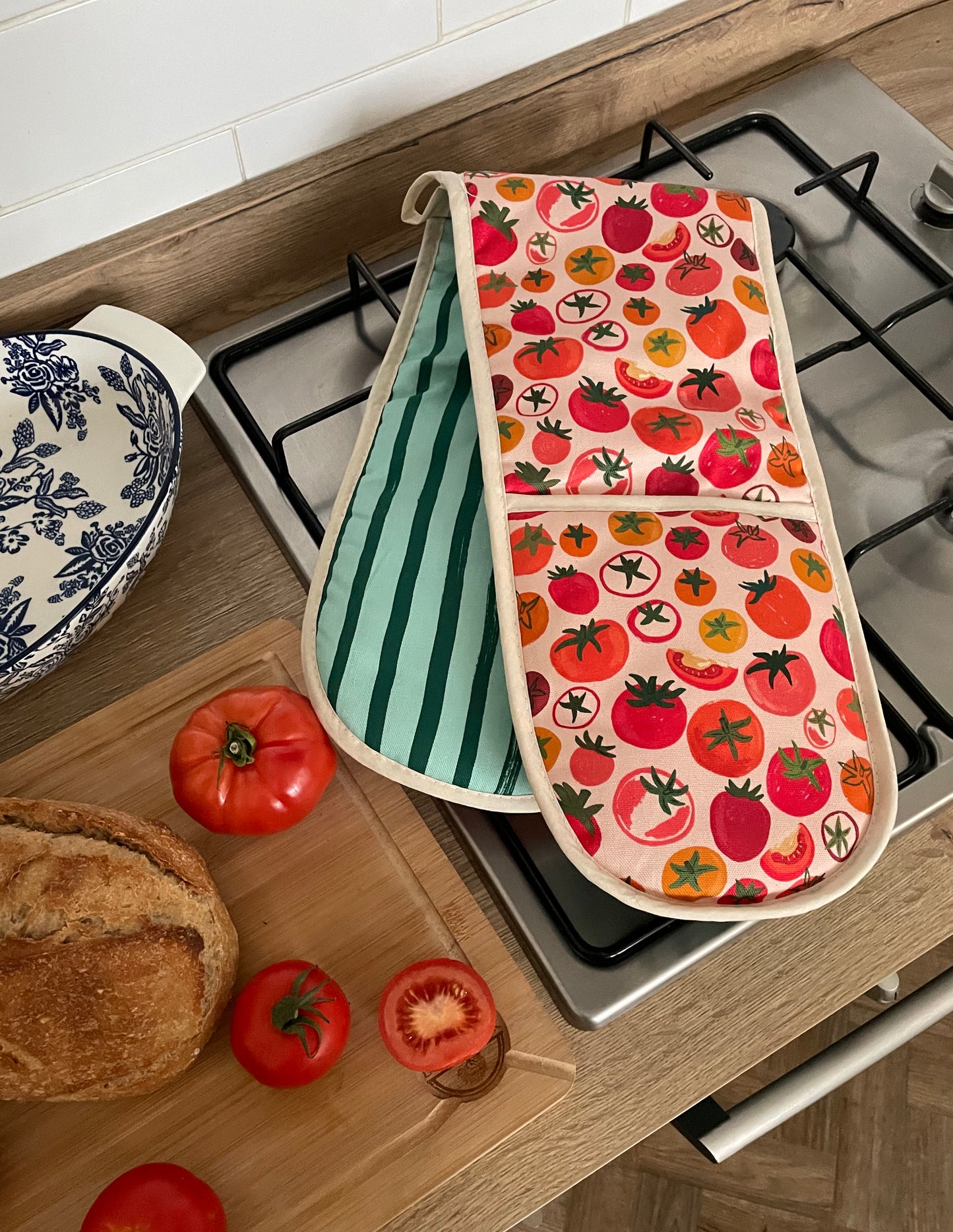Gants de cuisine en coton biologique à motifs de légumes verts