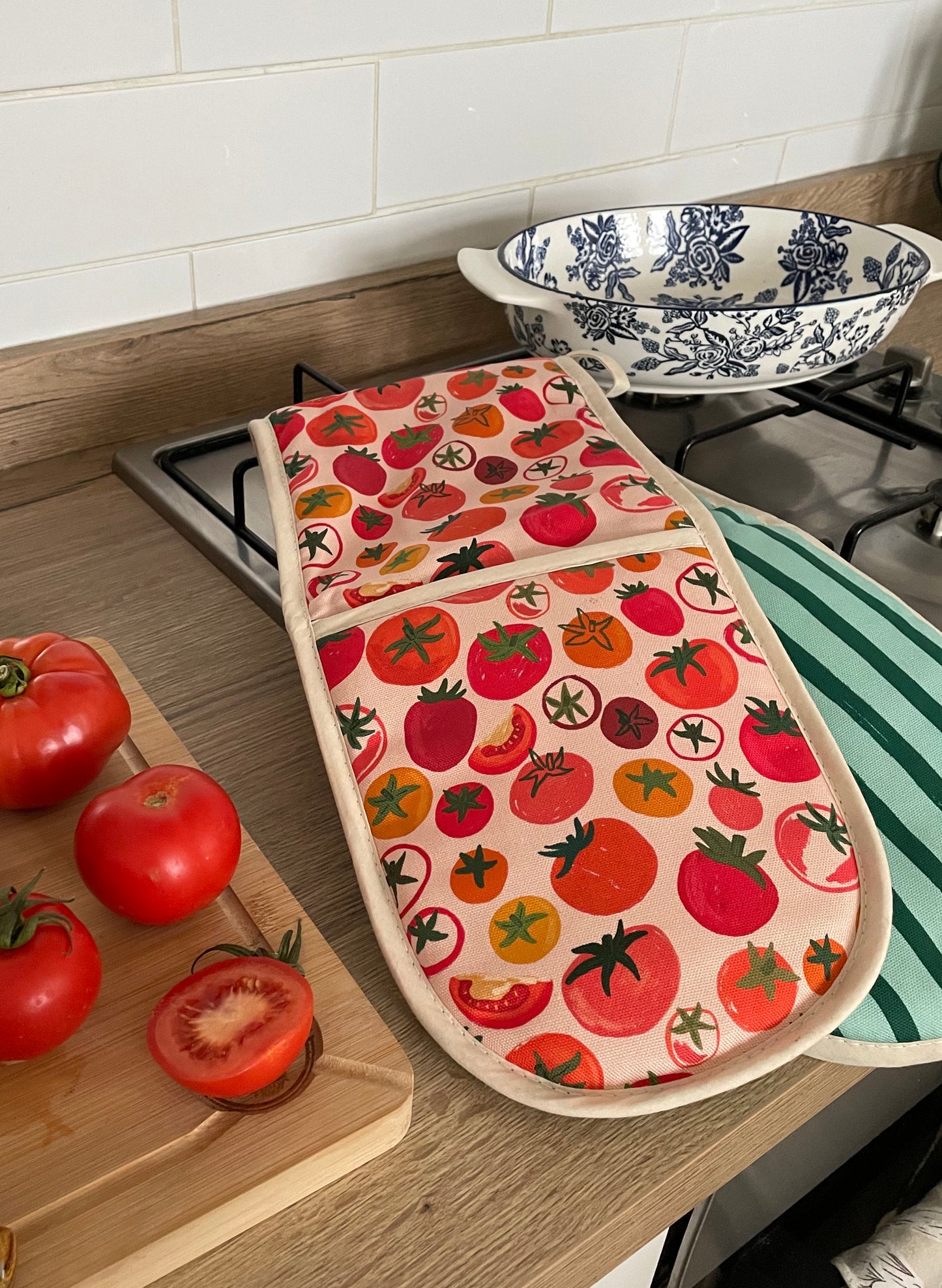 Gants de cuisine en coton biologique à motifs de légumes verts