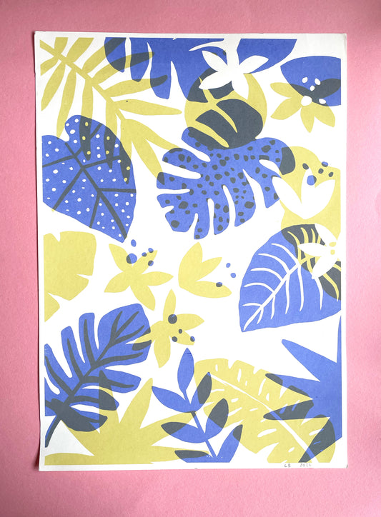 SECONDS Print Tropical Leaves blue A3 Size