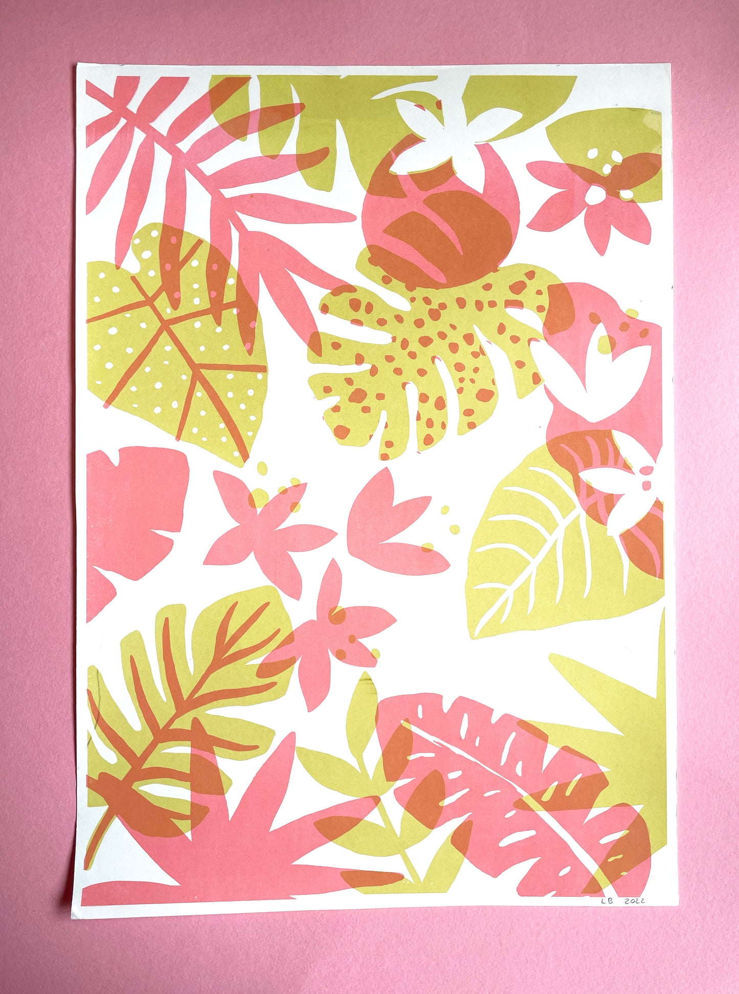 SECONDS Print Tropical Leaves pink A3 Size
